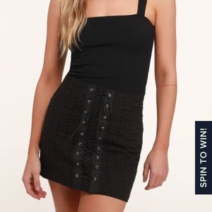 Lulu's Black Eyelet Lace Lace-Up Mini Skirt